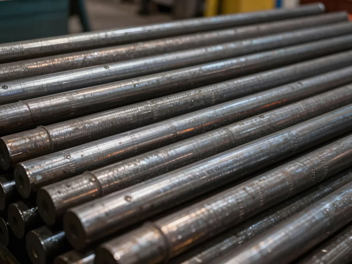 Close-up of high-tensile industrial steel rods with crisp metalli